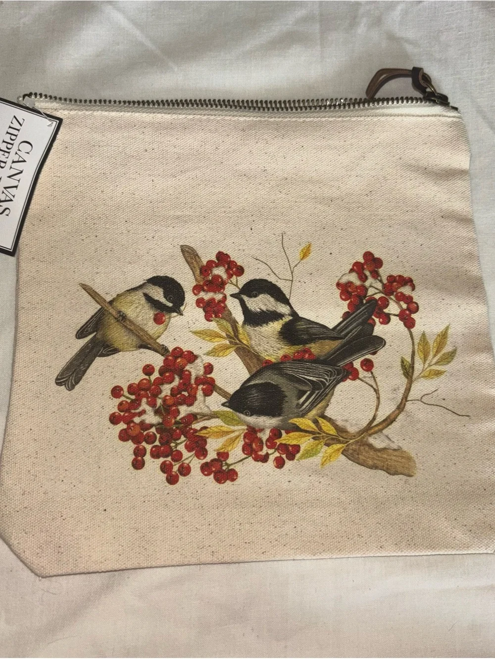 Chickadee canvas zipper pouch nwt
